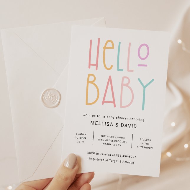 Colorful Hello Invitación de Baby Shower (Subido por el creador)