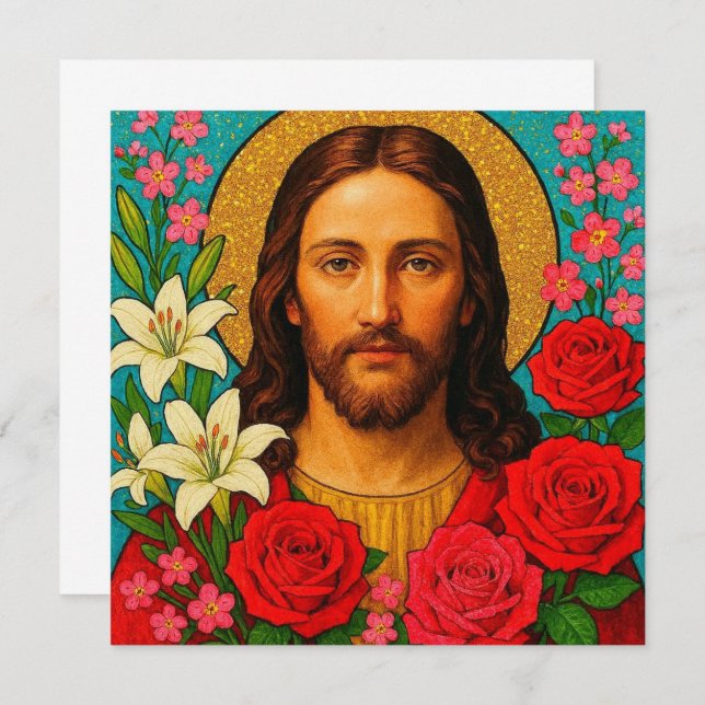 Colorful Jesus Greeting Card. (Anverso / Reverso)