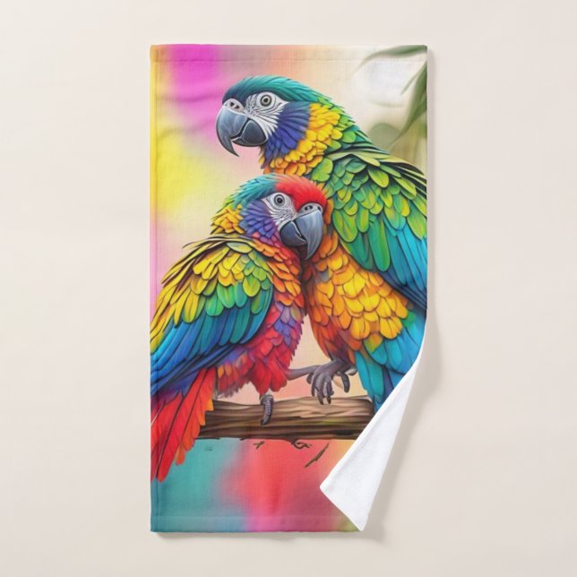 Colorful Macaw Parrots On A Branch-45739 (Toalla de mano)