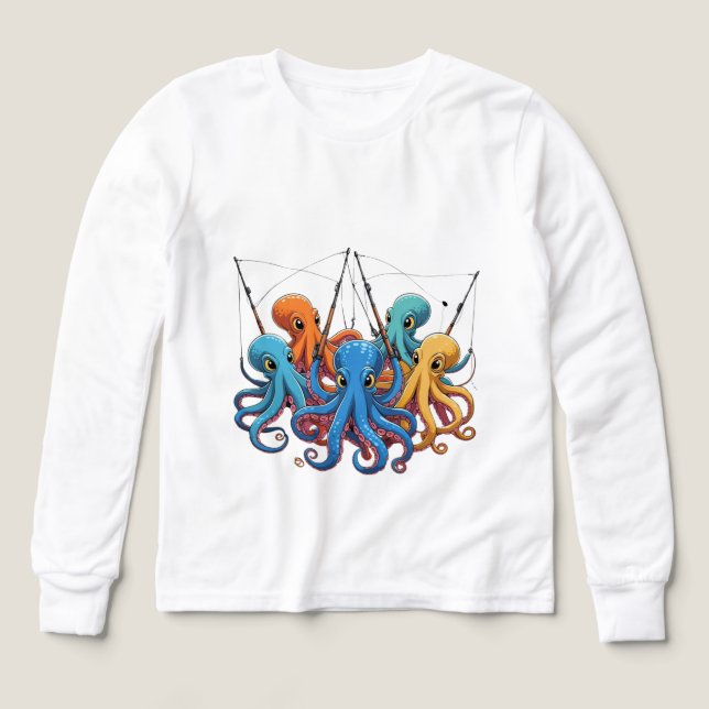 Colorful Octopus Crew – Kids’ Long Sleeve Tee (Diseño frontal)