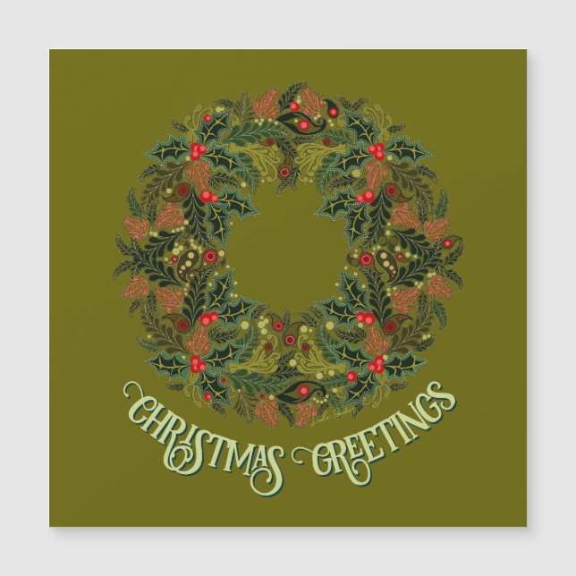 Colorful Paisley Wreath on Green Christmas Card (Anverso)