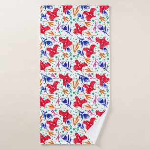 Colorful pattern of birds, flowers, circles