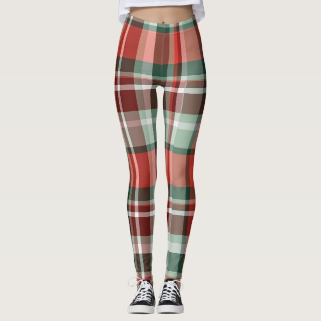 Colorful Plaid Christmas Leggings for Women (Anverso)