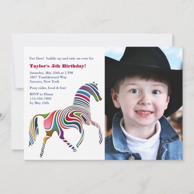 Colorful Pony Photo Birthday Party Invitación (Anverso)