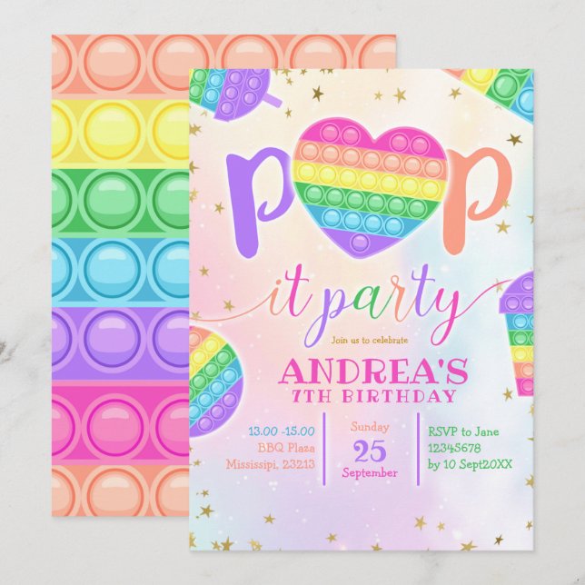 Colorful Pop it Birthday Party Invitación (Anverso / Reverso)