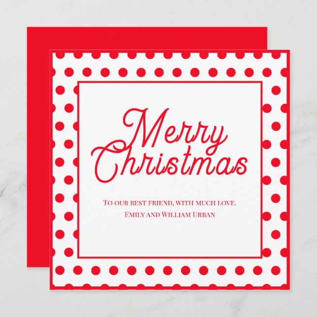 Colorful Red Polka Dots Merry Christmas Card (Anverso / Reverso)