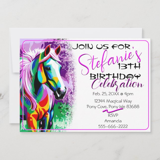 Colorful Spirit Pony Invitación al cumpleaños (Anverso)