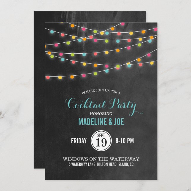 Colorful String Lights Cocktail Party Invitación (Anverso / Reverso)