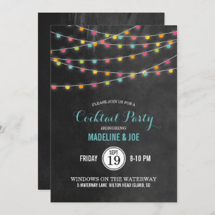 Colorful String Lights Cocktail Party Invitación