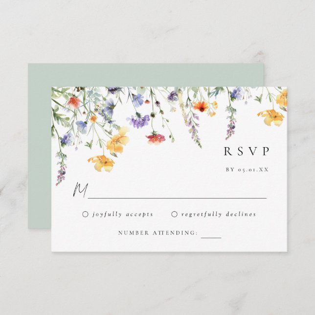 Colorful Wildflower Wedding RSVP Card (Anverso / Reverso)