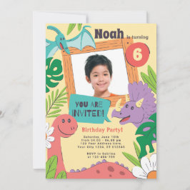 Colorfull Cute Dinosaur Birthday Party Invitación