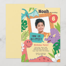 Colorfull Cute Dinosaur Birthday Party Invitación