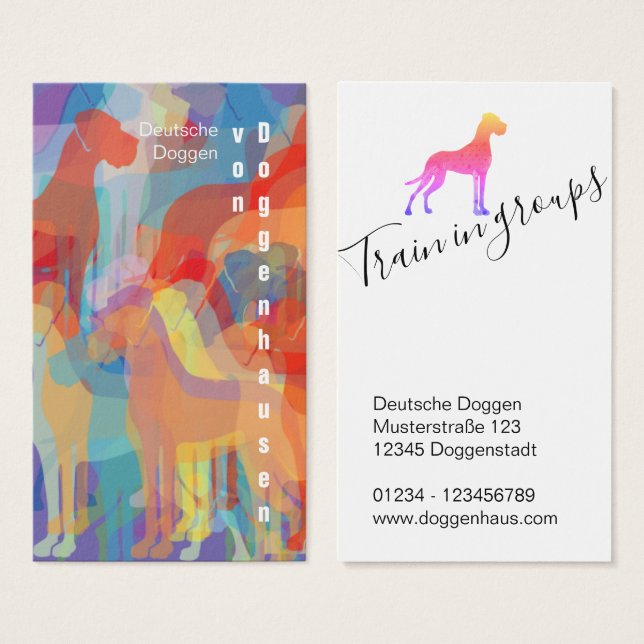 Colorfull Great Dane Kennel Business Cards (Anverso y reverso)