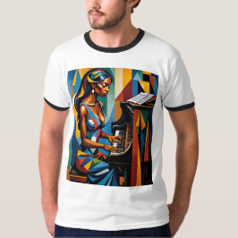 Colorida abstracta camiseta pianista de mujer negr