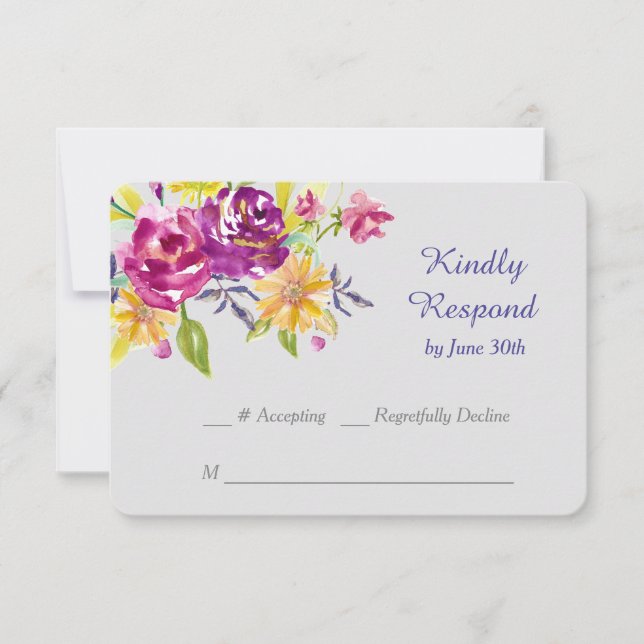 Colorida acuarela Bouquet Wedding RSVP (Anverso)