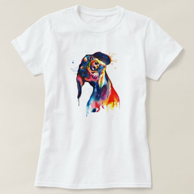 Colorida acuarela de la camiseta de Dachshund (Diseño del anverso)