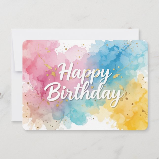 Colorida acuarela Feliz cumpleaños con oro (Anverso)