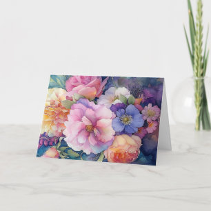 Colorida acuarela Floral Blank Tarjeta de Nota