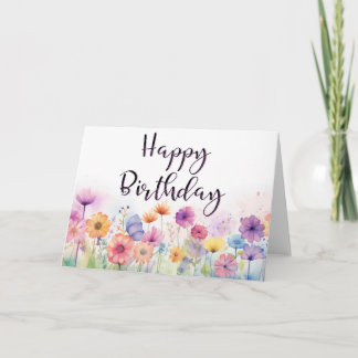 Colorida acuarela Floral Feliz cumpleaños