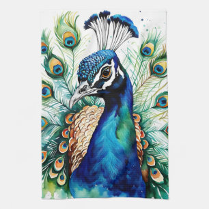 Colorida acuarela Peacock Kitchen Toalla