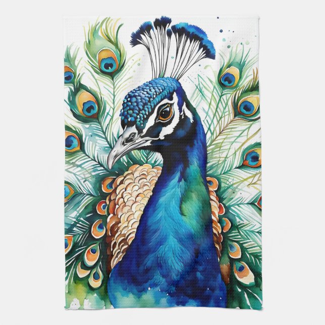 Colorida acuarela Peacock Kitchen Toalla (Vertical)