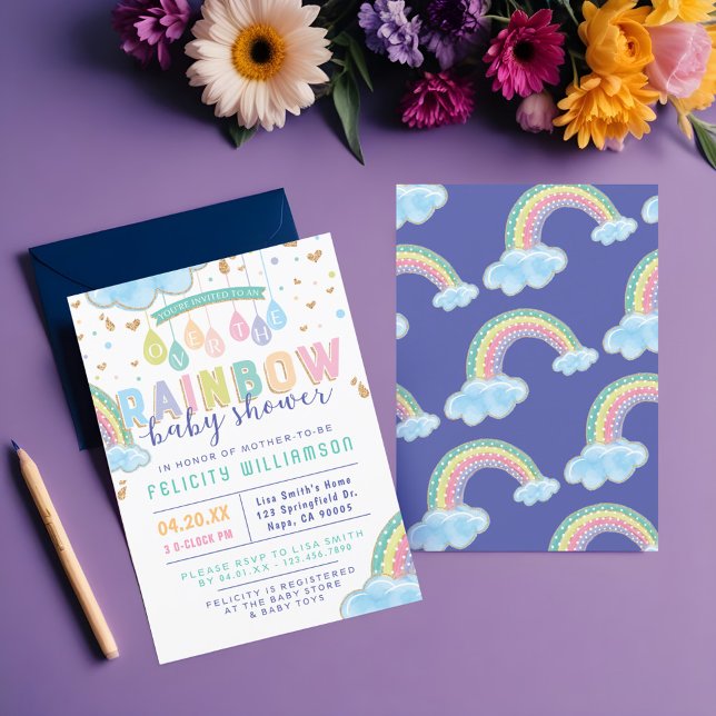 Colorida acuarela Rainbow Baby Shower Invitación (Colorful Watercolor Rainbow Baby Shower Invitation)