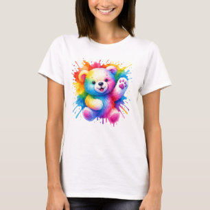 Colorida acuarela Teddy Bear Cute camiseta de vera