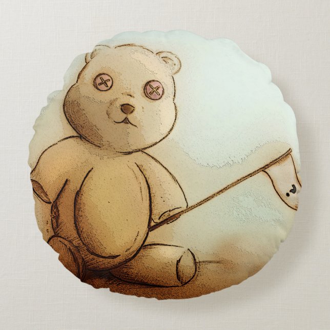 Colorida almohada redonda ilustrada - Teddy (Anverso)