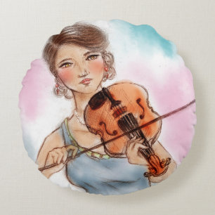 Colorida almohada redonda ilustrada - Violín