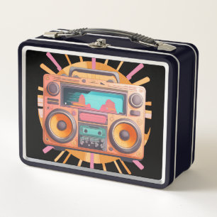 Colorida boombox retro de los 80 con una explosión