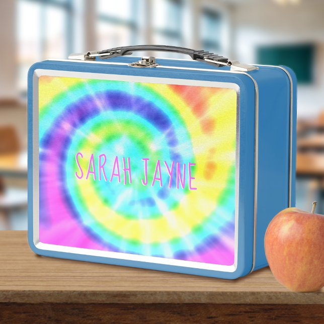 Colorida caja de almuerzo Metalizado de tinte de a (Trippy tie dye lunch box just for you. Add your name!)