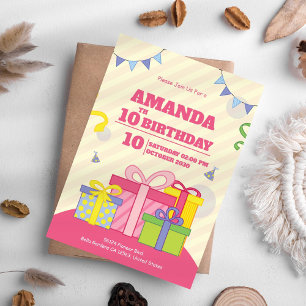 Colorida caja de regalo Invitación de cumpleaños