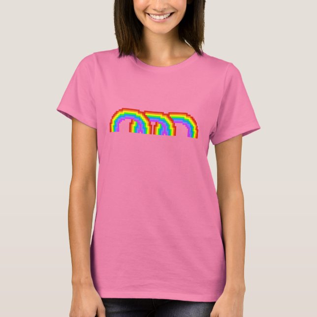 Colorida camiseta arco iris de arte de píxeles par (Anverso)