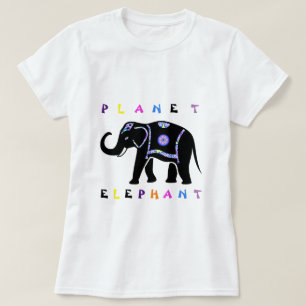 Colorida camiseta de elefante planetario