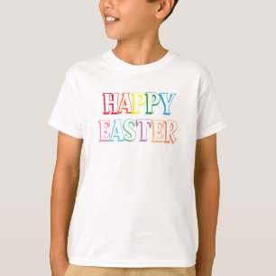 Colorida camiseta feliz de Pascua saluda tipografí