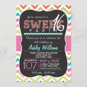 Colorida Chevron Sweet 16 Invitación Chica de cump