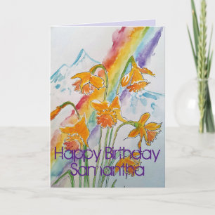 Colorida Daffodil Rainbow Watercolor Tarjeta de cu
