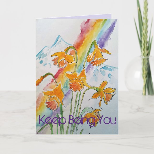 Colorida Daffodil Rainbow Watercolor Tarjeta de cu (Anverso)