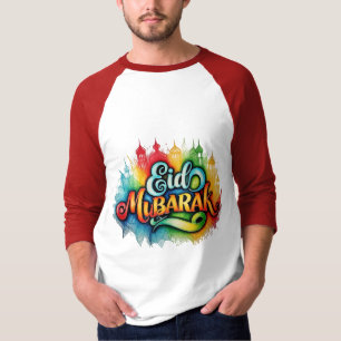 Colorida "EID MUBARAK" Camiseta dibujada a mano -