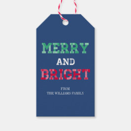 Colorida etiqueta de regalo de Navidades merry y b