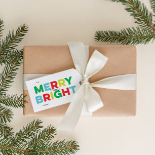 Colorida etiqueta de regalo merry y Bright Type