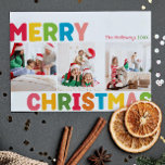 Colorida Feliz Año De Navidad En Reseña 3 Foto<br><div class="desc">Captura la alegría y la magia de la temporada navideña con este año navideño único y festivo, colorido, navidad en la revisión 3 tarjeta de vacaciones fotográficas. Su diseño es sencillo y divertido, con una paleta de colores arcoiris de color rojo, verde, amarillo, azul, naranja y rosa, creando un ambiente...</div>