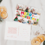 Colorida Feliz Año De Navidad En Reseña 6 Foto<br><div class="desc">Captura la alegría y la magia de la temporada navideña con este año navideño único y festivo, colorido, navidad en la revisión 6 postal de festividades. Su diseño es sencillo y divertido, con una paleta de colores arcoiris de color rojo, verde, amarillo, azul, naranja y rosa, creando un ambiente vibrante...</div>