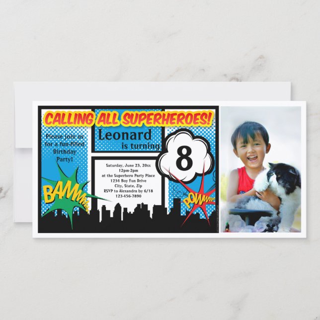 Colorida fiesta de cumpleaños de un cómico superhé (Anverso)