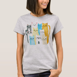 Colorida Fiesta de gatos camiseta gráfica femenina