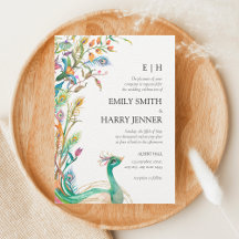 Colorida Floral Peacock Chinoiserie Boda Jardín