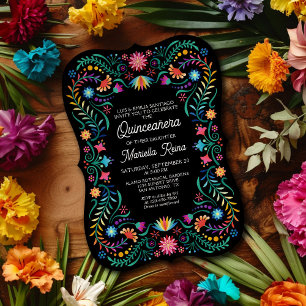 Colorida fotografía floral Quinceanera Invitación