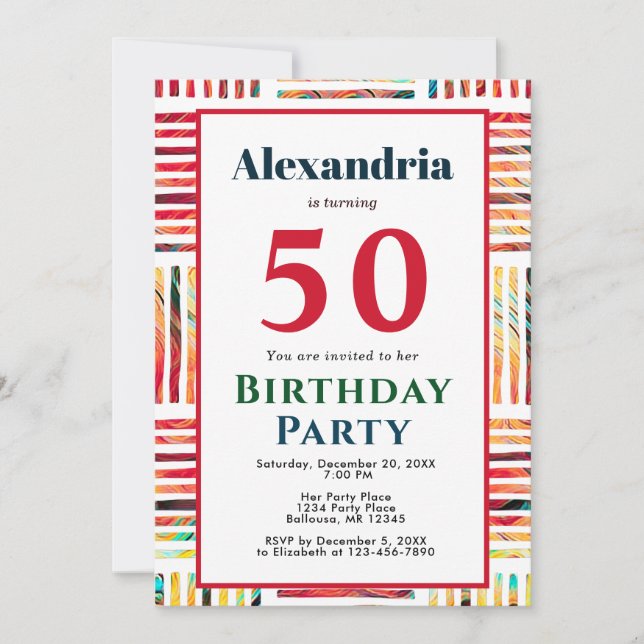 Colorida franja Fabulosa Invitación de cumpleaños  (Anverso)