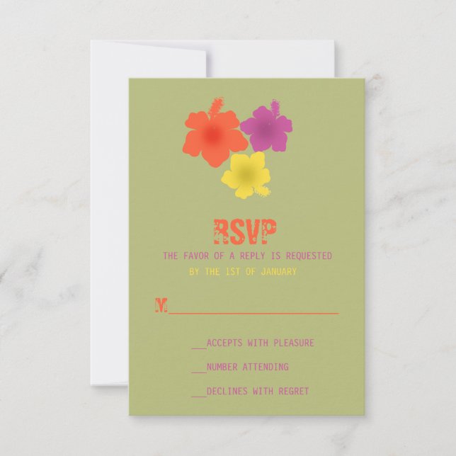 Colorida hawaiana Hibiscus Wedding RSVP (Anverso)
