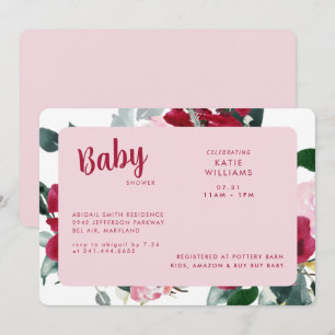 Colorida invitación a Baby Shower con flores rojas
